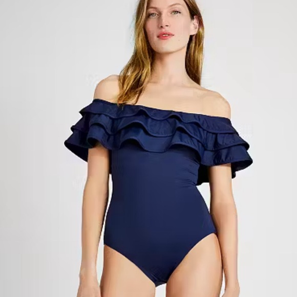kate spade NEW YORK- Palm Beach Ruffle Off-the-shoulder One-piece - Picture 1 of 7